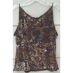 Vintage Rave Velour Velvet Jacquard Tank Top Black Gold Y2K 90s Size XL Stretch